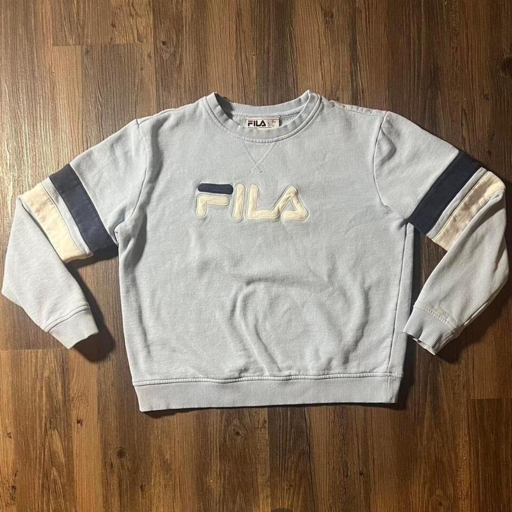 FILA Womens Sweatshirt Pullover Blue Striped Long Sleeve‎ Casual Comfy